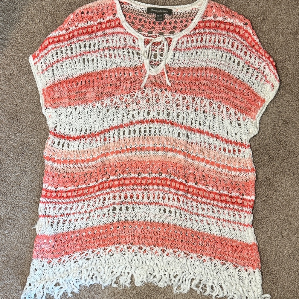 Tommy Bahama Pink and White Crochet Top